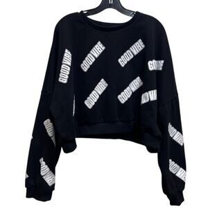 Goodtime USA Good Vibe Pullover Crop Sweatshirt 3XL Graphics Black White Chic